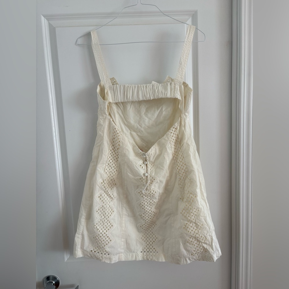 Free People Ivory Eyelet Mini Dress Square Neck Cutout Back Size M - Picture 7 of 15